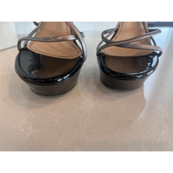 Yves Saint Laurent Rive Gauche Patent Leather Heels Sandals Navy Blue 38.5 YSL - Picture 12 of 16